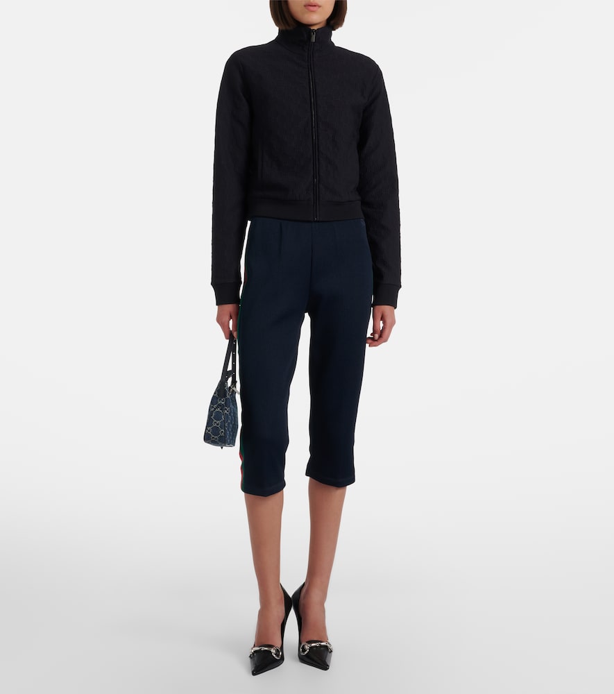  Gucci Gucci Web Stripe Ribbed-knit Jersey Capri Pants 