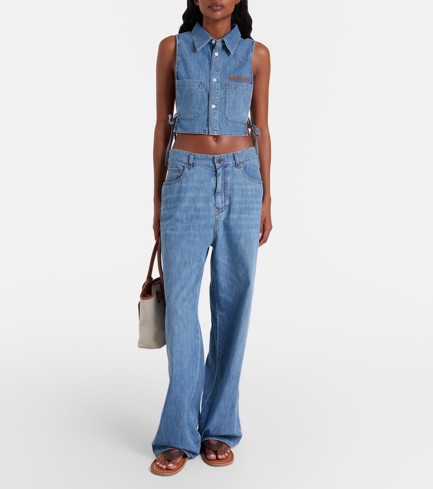  Miu Miu Miu Miu Chambray Wide-leg Pants 
