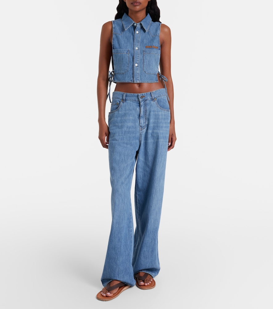  Miu Miu Miu Miu Chambray Wide-leg Pants 