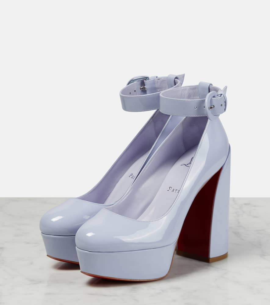 Christian Louboutin Plateau-pumps Movida Strap Aus Lackleder In Skylight/lin Skylight
