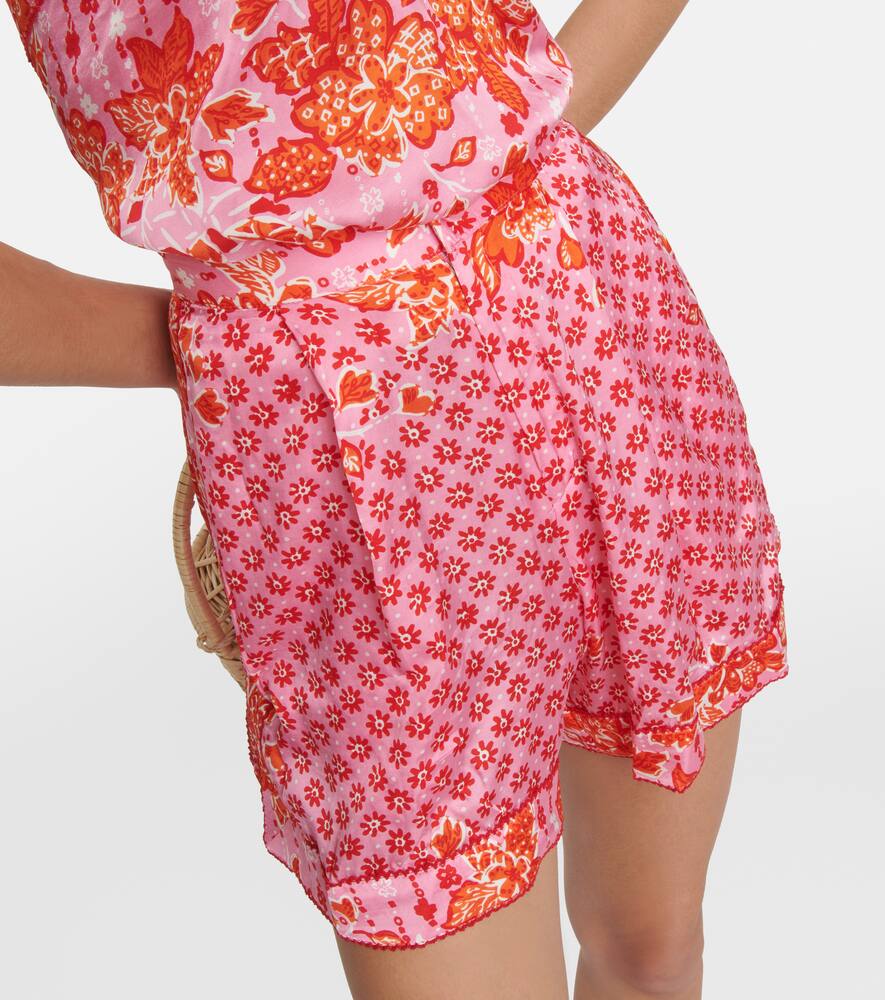 Shop Poupette St Barth Isabelle Floral Satin Shorts In Bright Red/bubblegum Pink