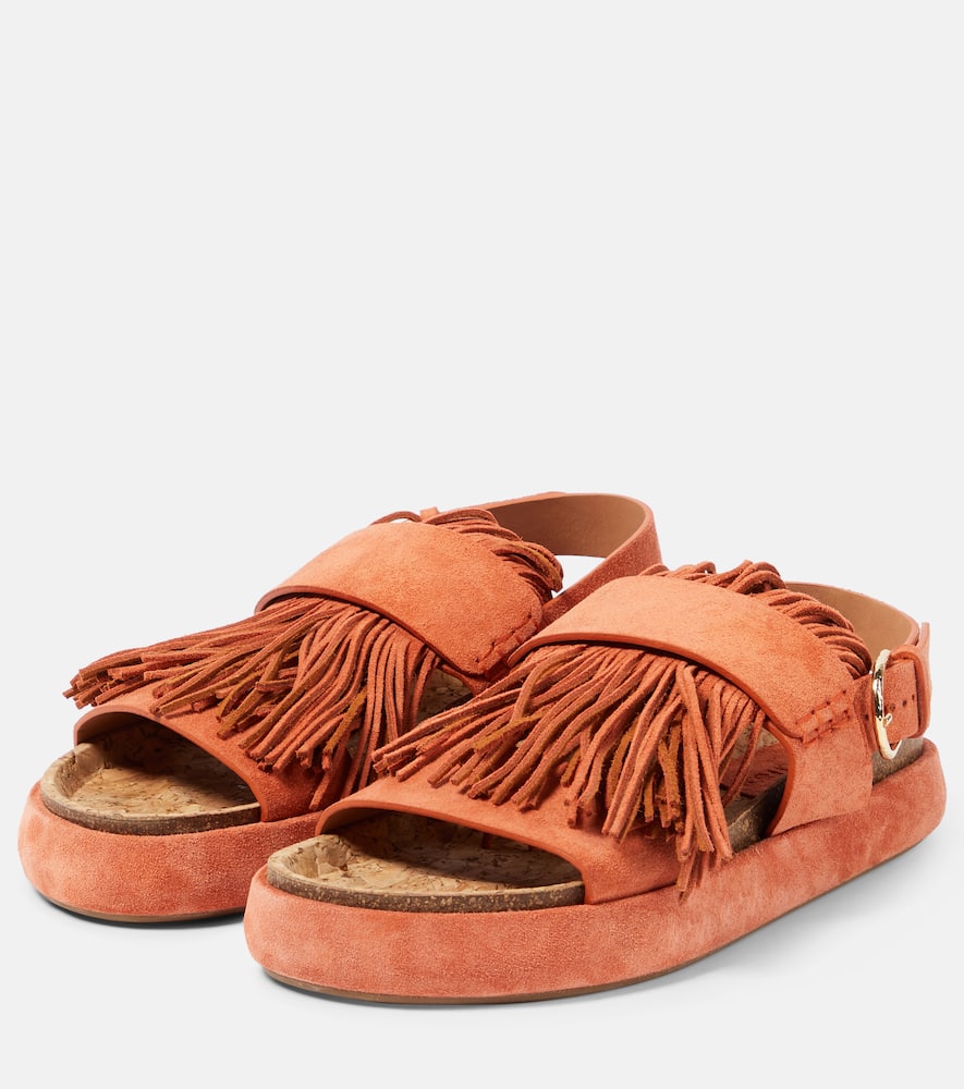 Shop Ulla Johnson Alba Fringed Suede Sandals In Pink