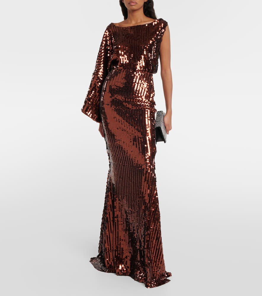 Taller Marmo Eric Sequined One-shoulder Top In Brown