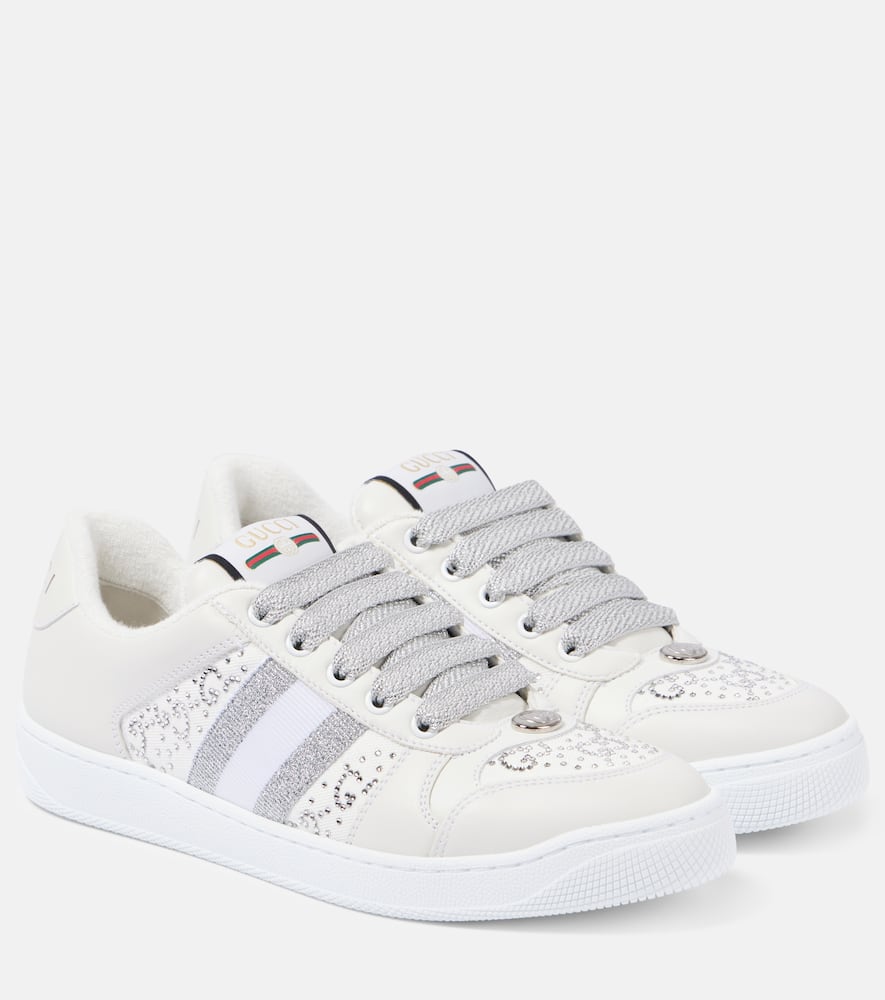 Screener embellished leather sneakers
