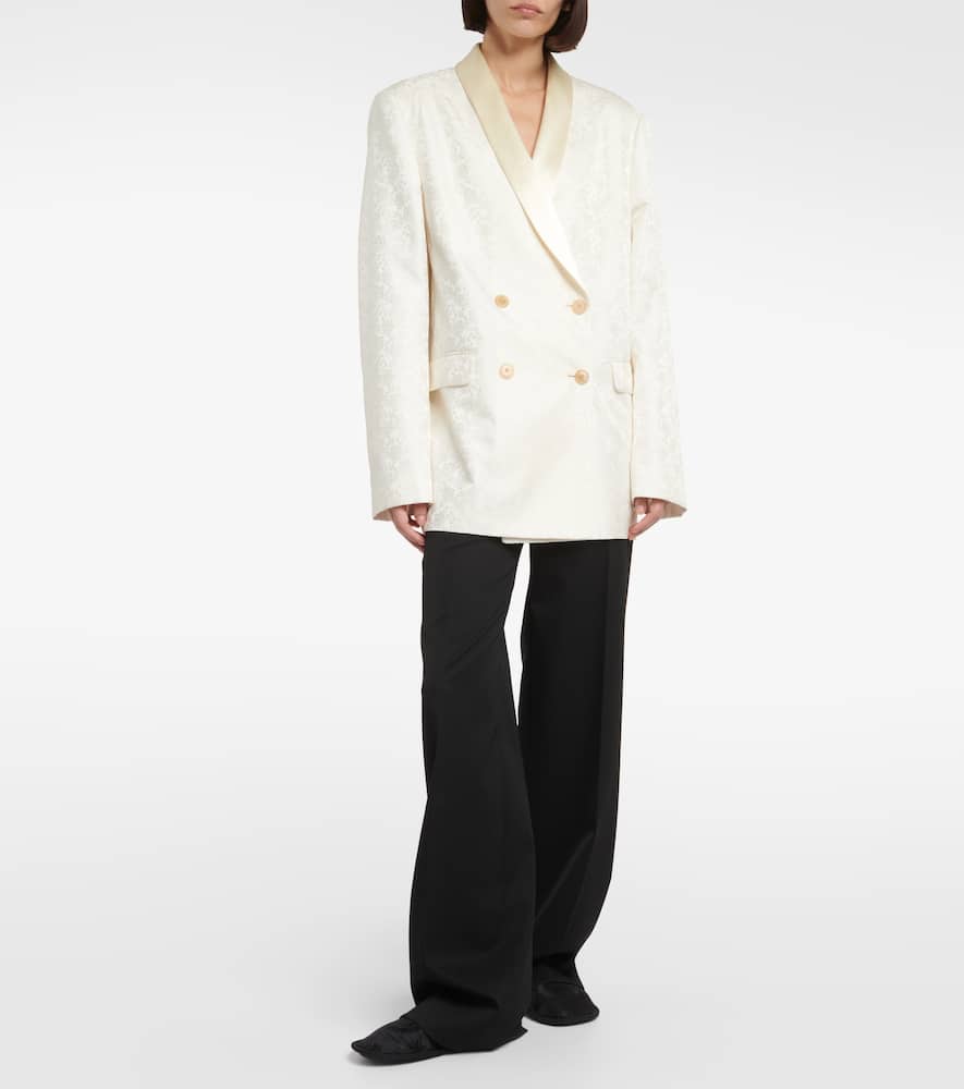 The Row Jerome Floral Jacquard Double-breasted Satin-lapel Jacket In Weiss