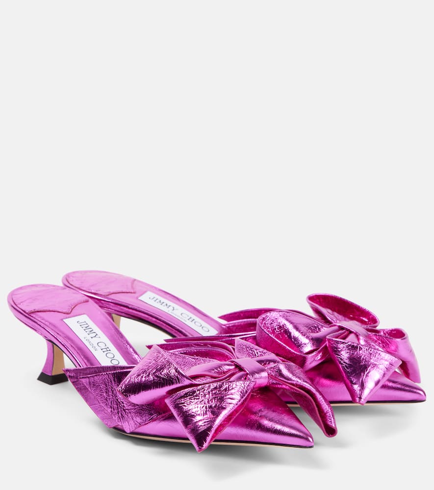 Jimmy Choo Staz 50 Metallic Leather Mules In Pink