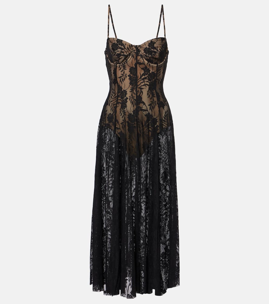 Norma Kamali Floral Lace Slip Dress In Black