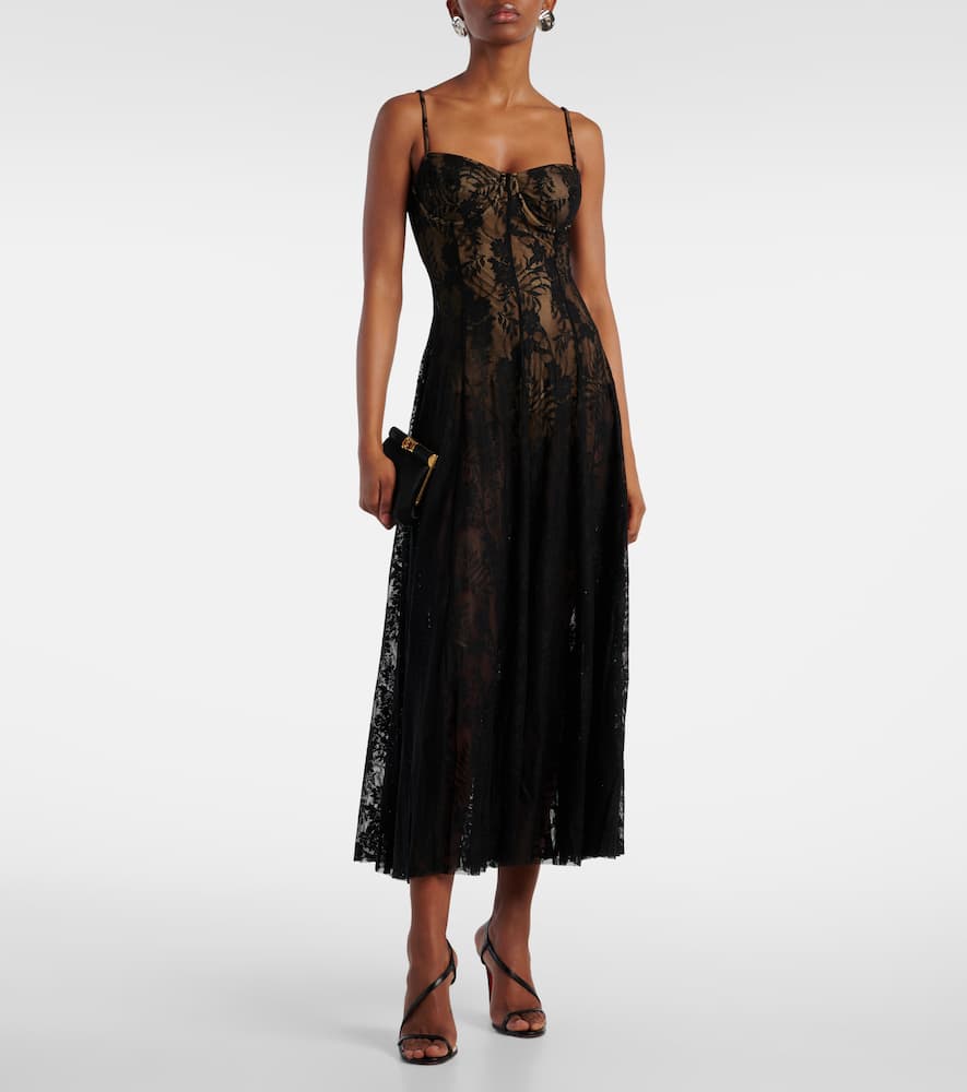 Norma Kamali Floral Lace Slip Dress In Black