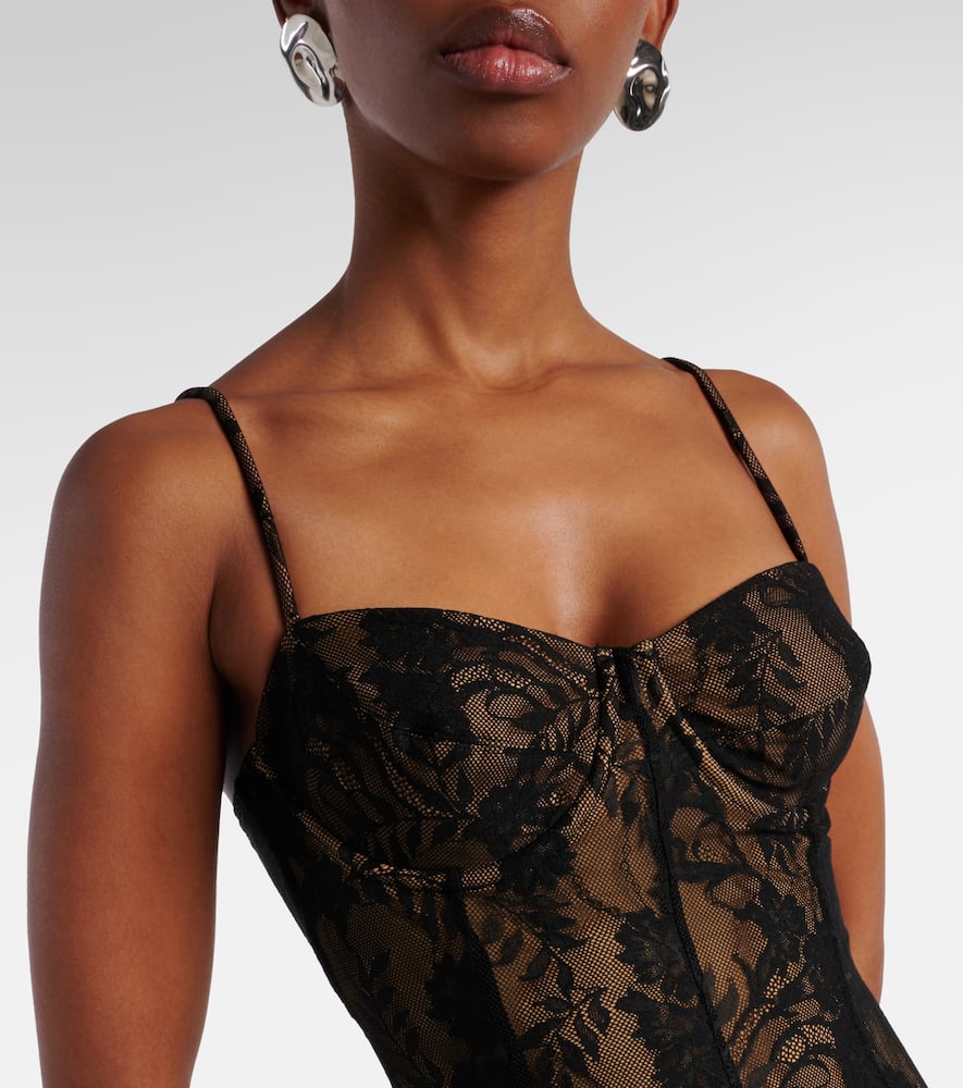 Norma Kamali Floral Lace Slip Dress In Black