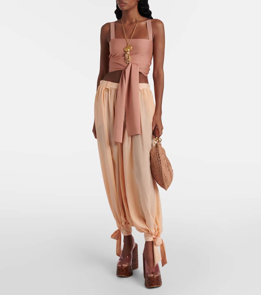 Chloé Cropped Jersey Wrap Top In Misty Coral