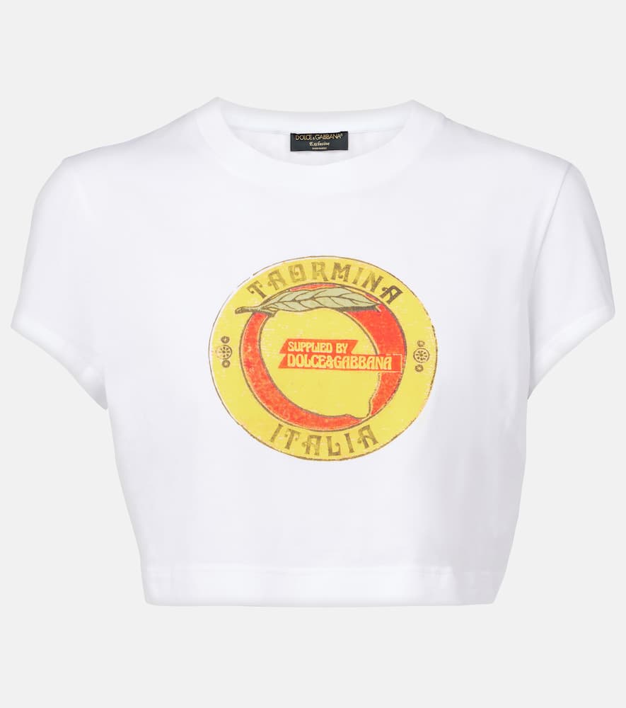 Dolce & Gabbana Cropped Printed Cotton T-shirt In White