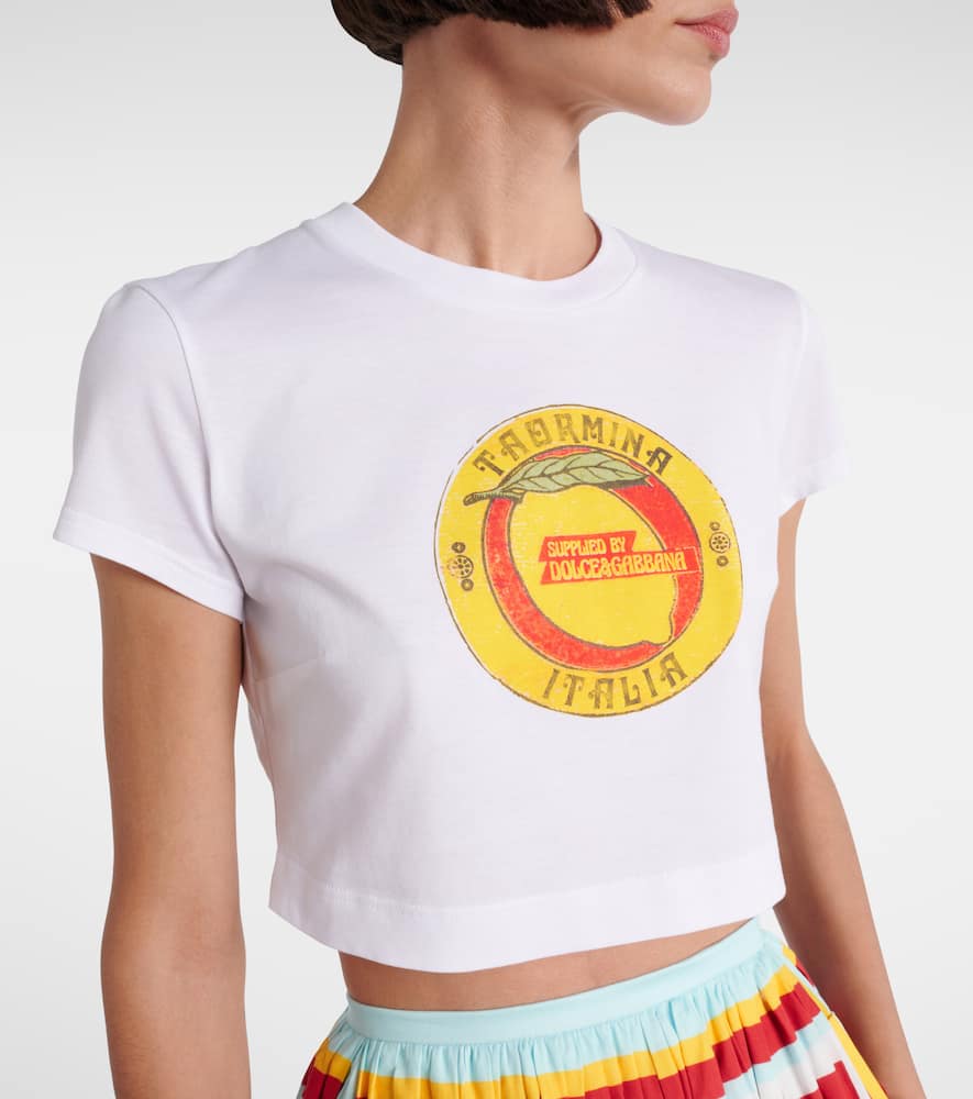 Dolce & Gabbana Cropped Printed Cotton T-shirt In White
