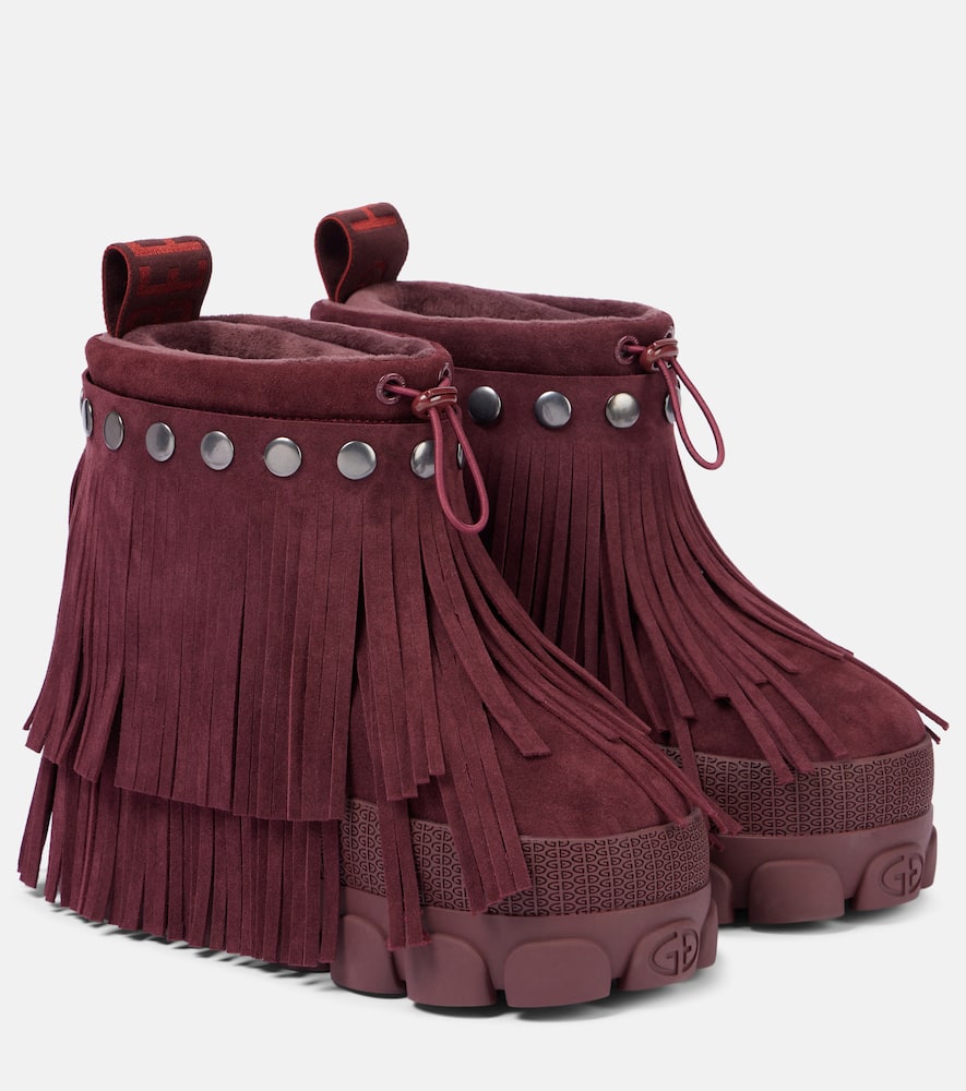 Goldbergh Vergara Fringed Suede Snow Boots In Burgundy