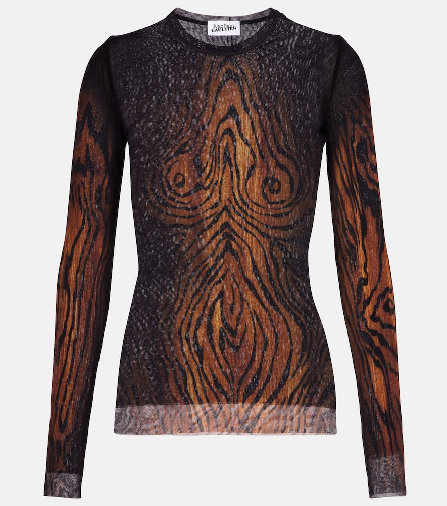 Jean Paul Gaultier Sheer Tulle Wood Top In Brown