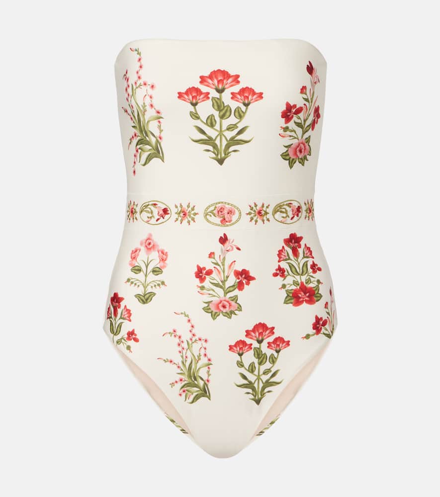 Illusion floral strapless swimsuit
