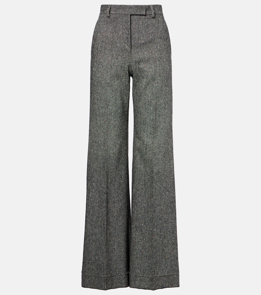 Valentino High-rise Wool-blend Wide-leg Pants In Green