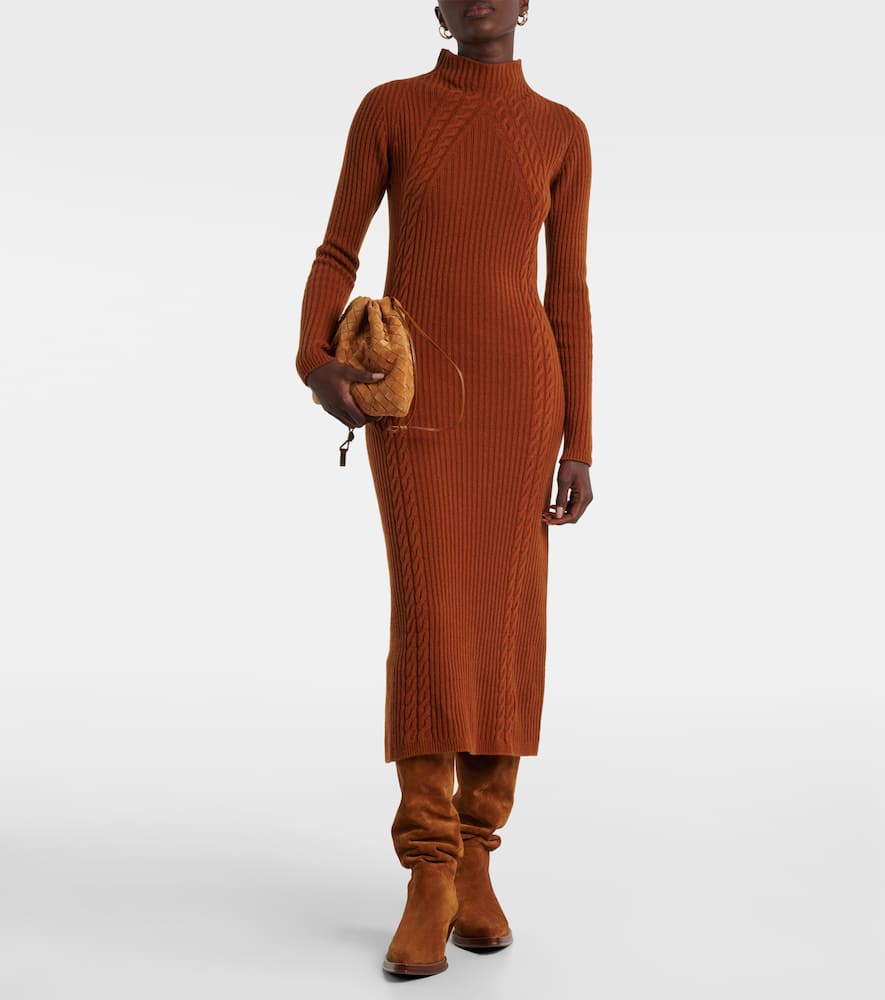 Max Mara Zelanda Wool-blend Midi Dress In Brown