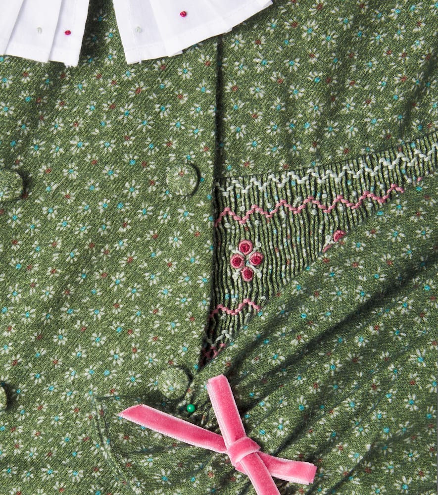 La Coqueta Magdalena Floral Smocked Cotton Dress In Green