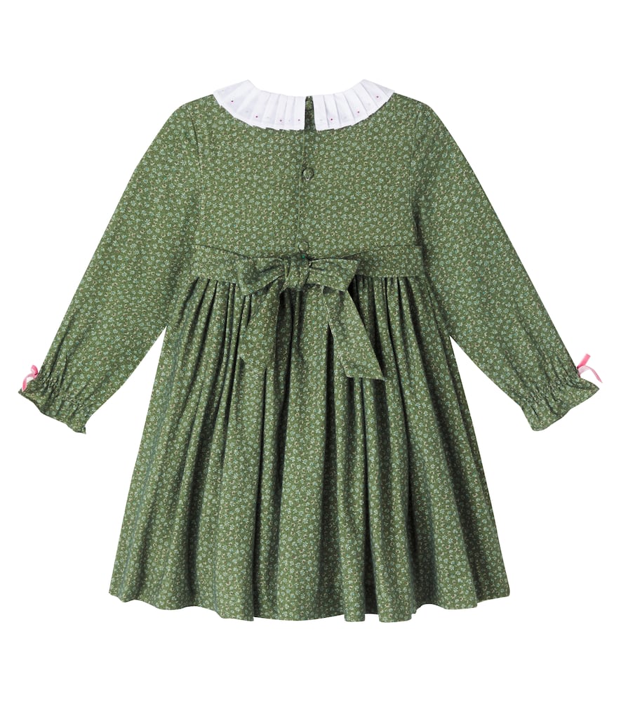 La Coqueta Magdalena Floral Smocked Cotton Dress In Green