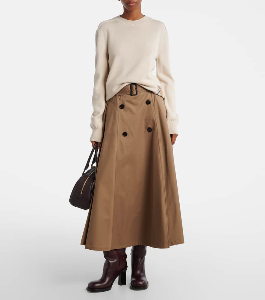 Burberry Beige Skirt With Adjustable Belt And Button Closure In Cotton Woman In Brown