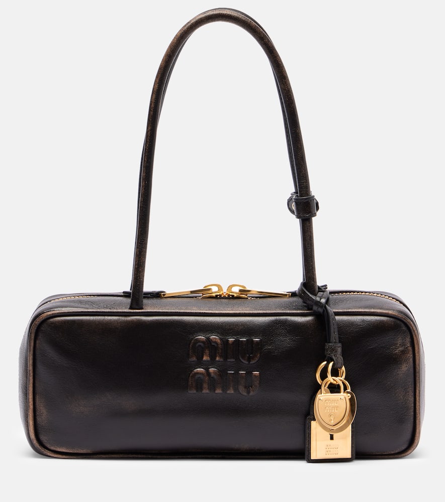 Miu Miu Beau Logo Leather Shoulder Bag In Brown