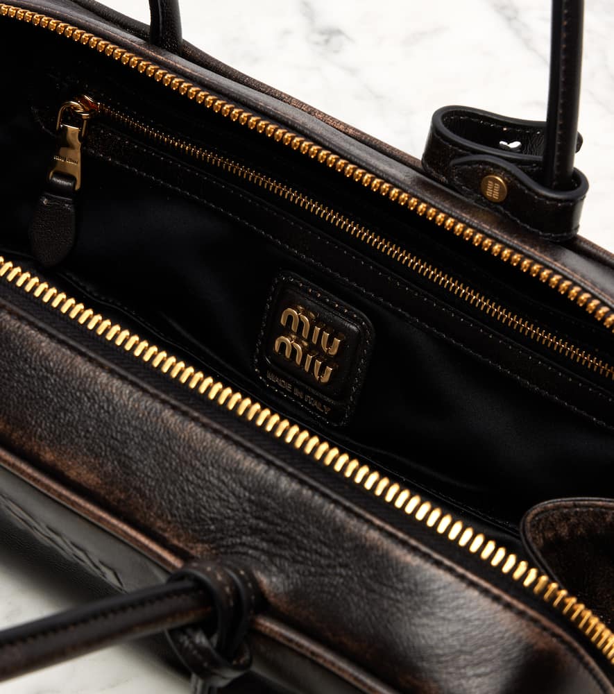 Miu Miu Beau Logo Leather Shoulder Bag In Brown