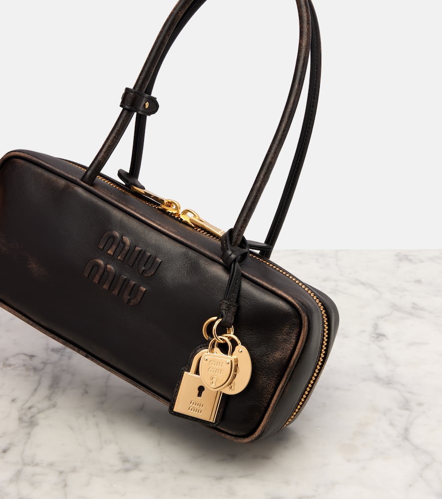 Miu Miu Beau Logo Leather Shoulder Bag In Brown