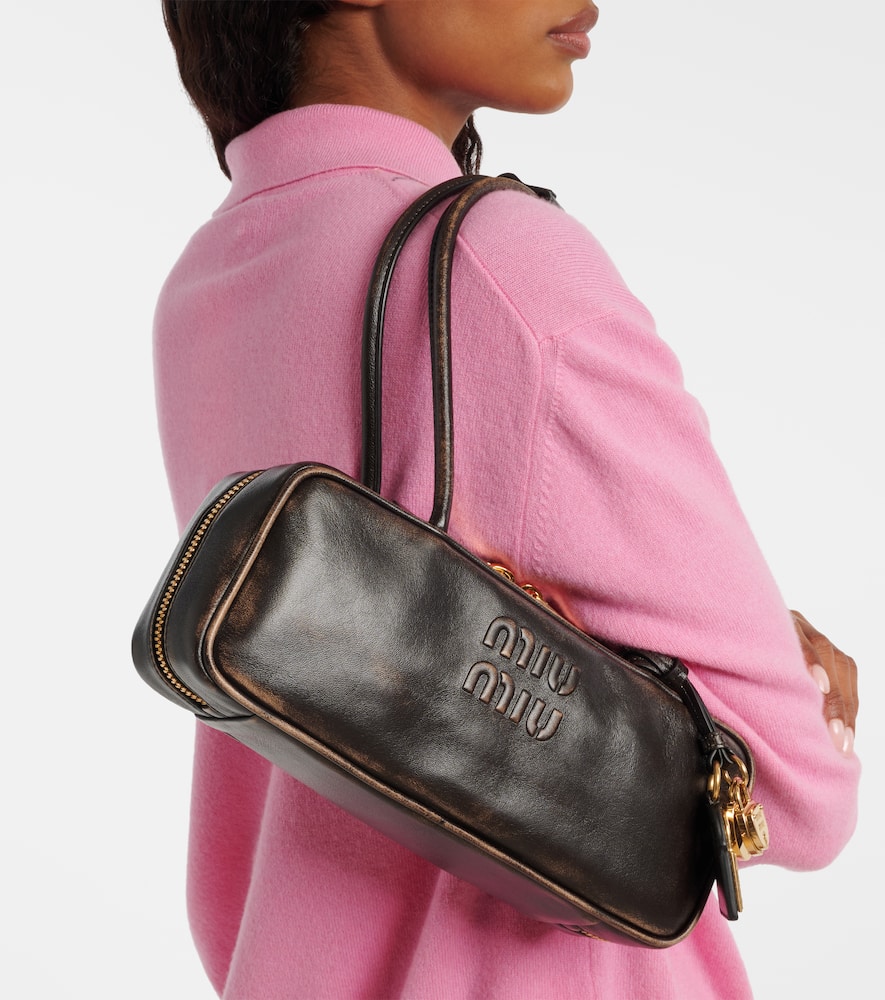 Miu Miu Beau Logo Leather Shoulder Bag In Brown