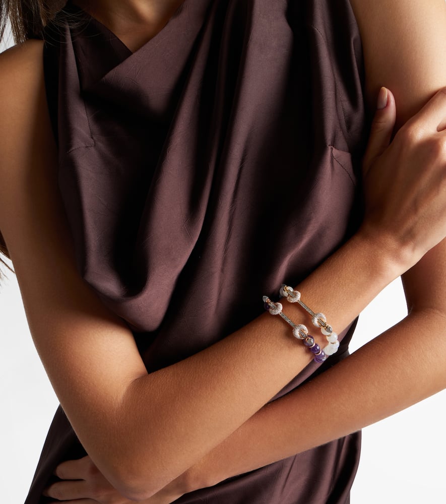 Ananya Chakra 18kt Gold And Moonstone Bangle With Diamonds And Quartz In White