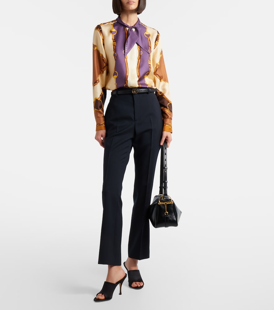 Gucci Printed tie-neck silk twill blouse