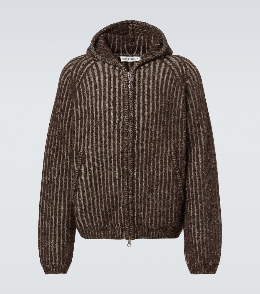 Our Legacy Level Ribbed-knit Wool Zip-up Hoodie In Black