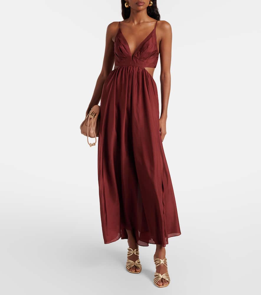 Zimmermann Wanderlust Cutout Silk-poplin Maxi Dress In Animal Print