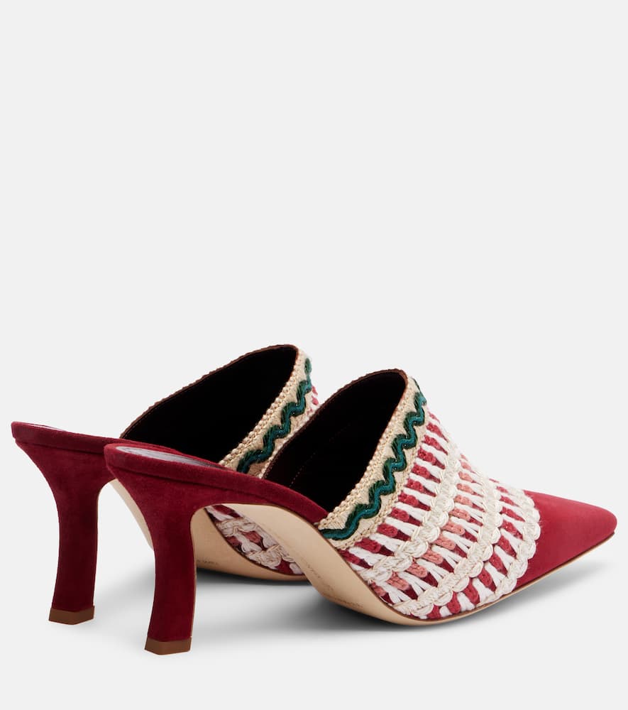 Manolo Blahnik Alo 70 Embroidered Suede Mules In Red