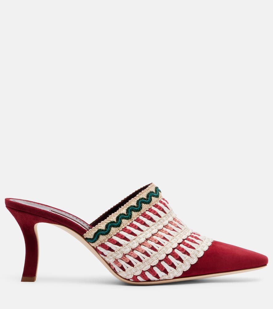 Manolo Blahnik Alo 70 Embroidered Suede Mules In Red