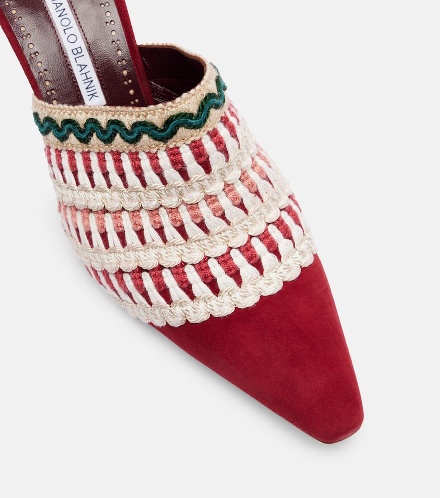 Manolo Blahnik Alo 70 Embroidered Suede Mules In Red