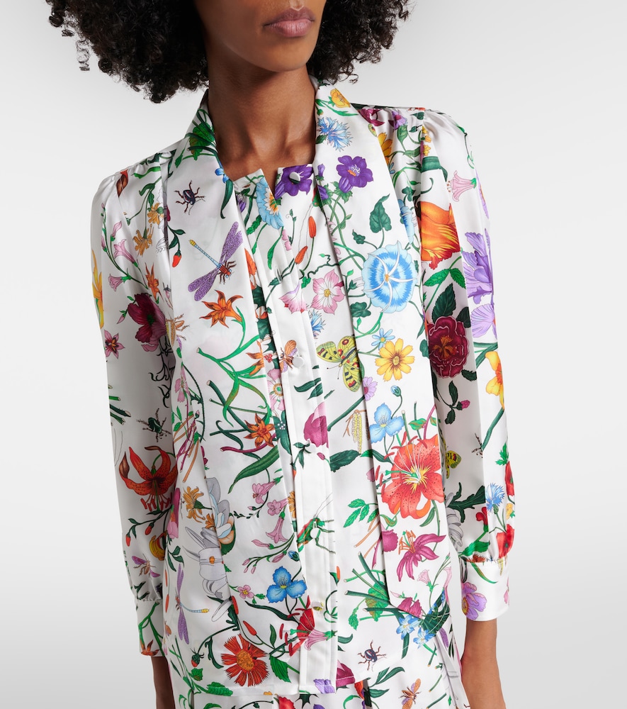 Gucci Flora Tie-Neck Silk Twill Shirt