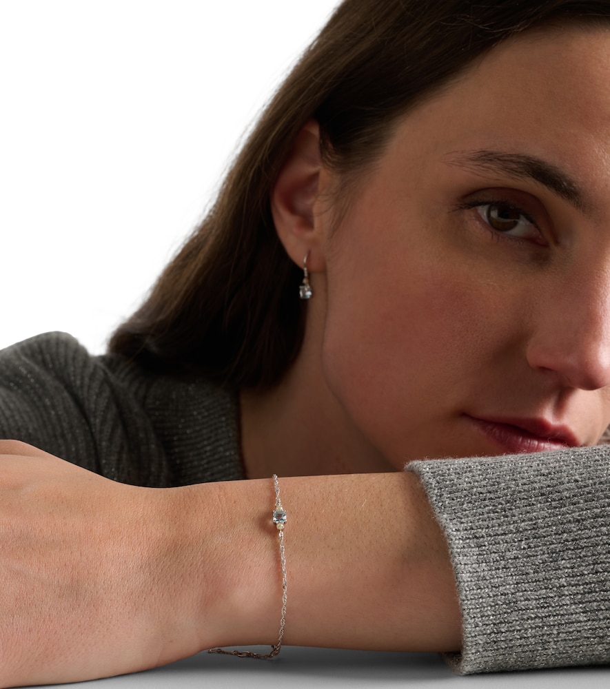 Stone and Strand Delicate 14kt white gold bracelet with aquamarine and pearls