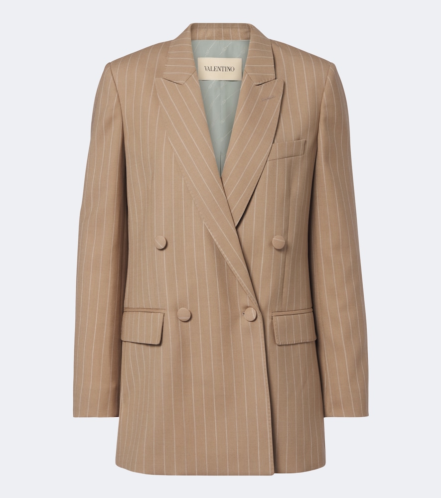 Valentino Women's Beige Pinstripe Virgin Wool Double-Breasted Blazer UK Size 10 - Mytheresa