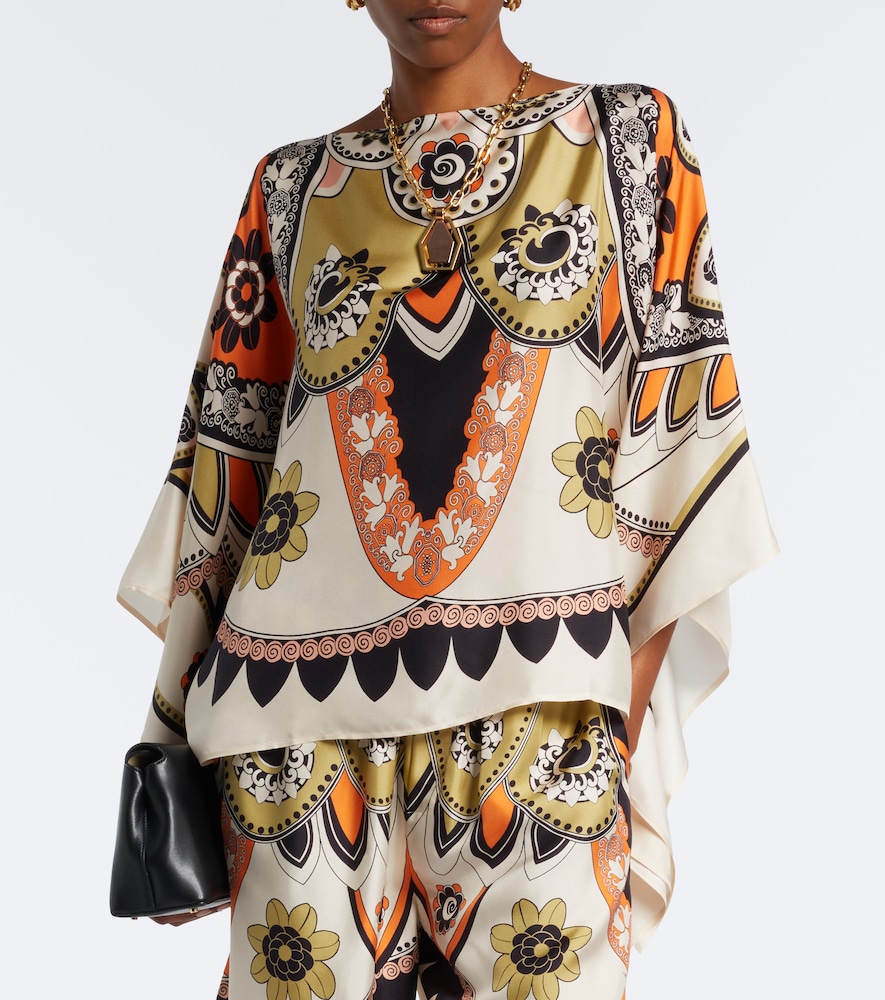 Draped Printed Silk Twill Top