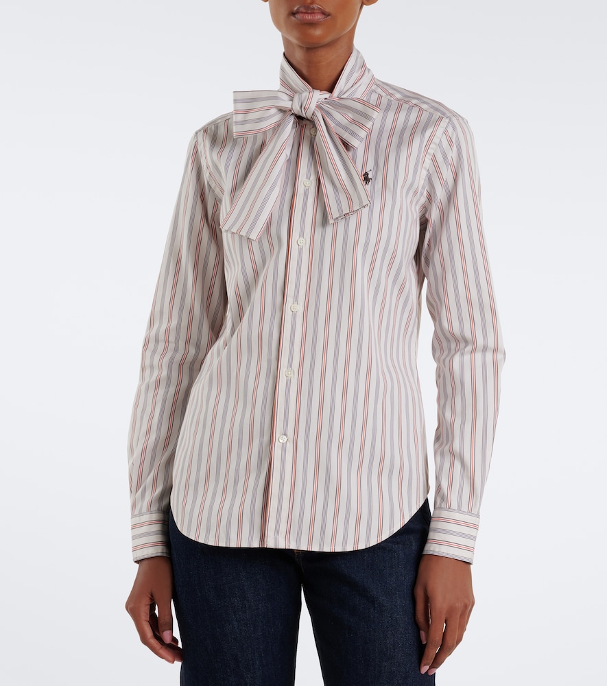 Polo Ralph Lauren Bow-Detail Striped Cotton Poplin Shirt