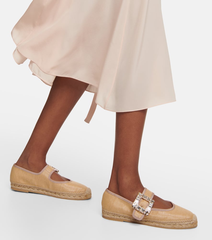 Roger Vivier Babies Embellished Canvas Espadrilles In C013(crema Chiaro)+c221(humus)