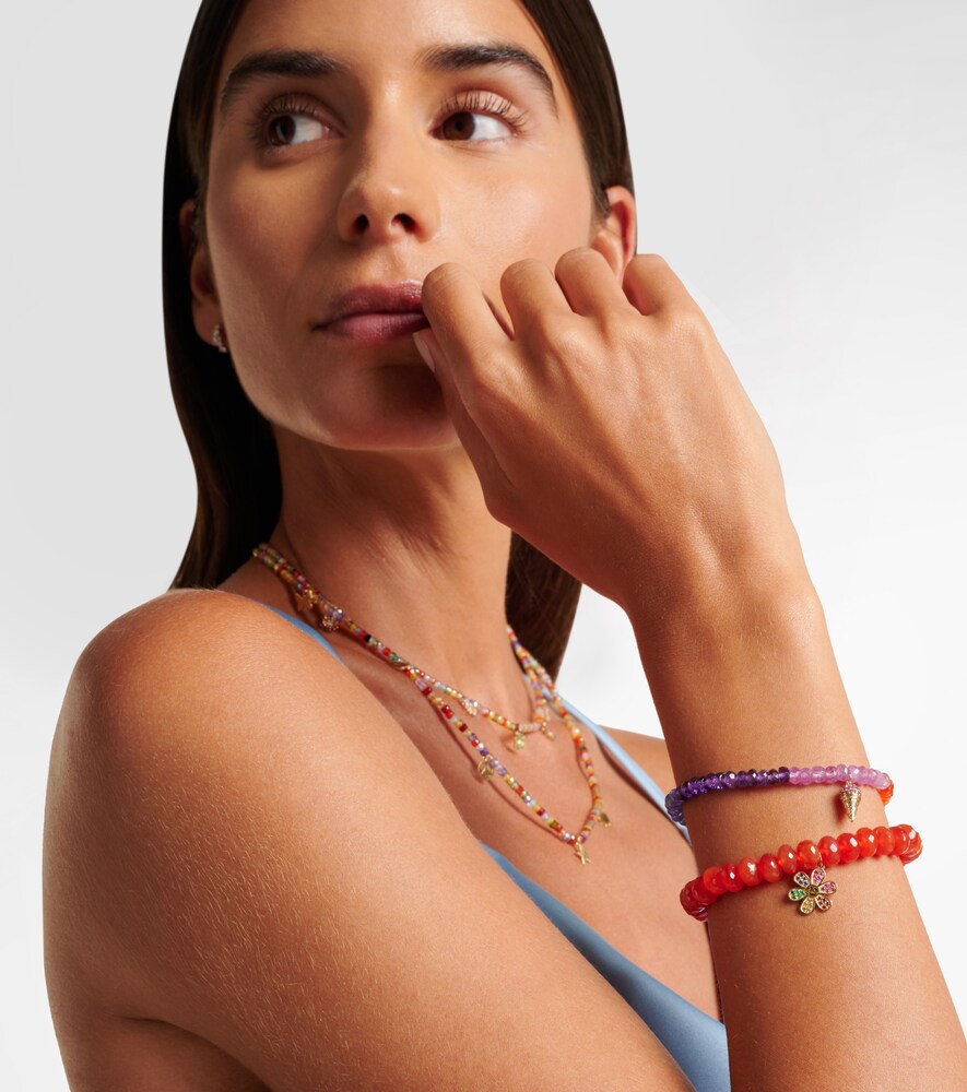 Sydney Evan Daisy 14kt gold and carnelian beaded bracelet
