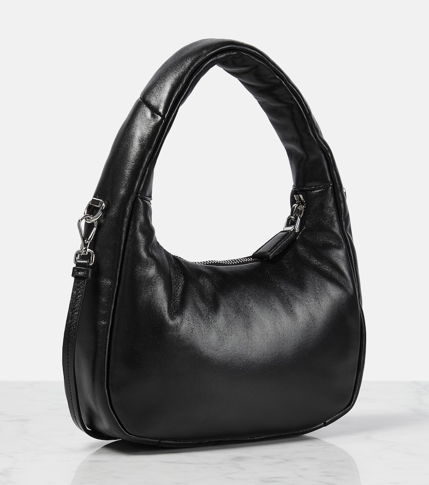 Prada Enamel Triangle-logo Leather Shoulder Bag In Black