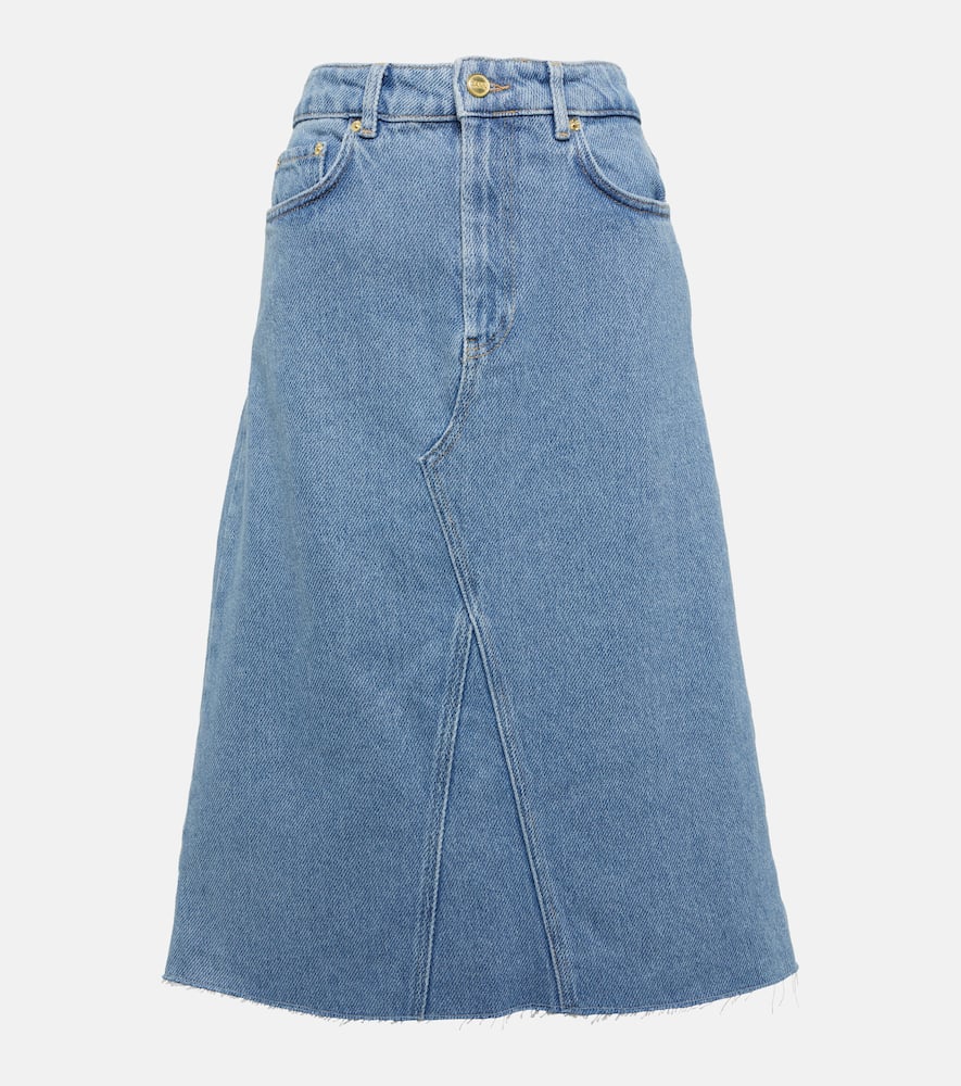 Ganni Ladies Light Blue Stone Denim Organic Cotton Midi Skirt