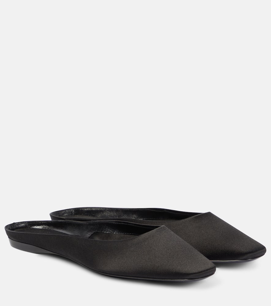 Shop Saint Laurent Lido Satin Crêpe Flats In Noir