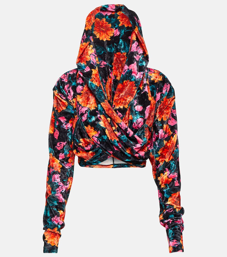 Rotate Floral hooded velvet top
