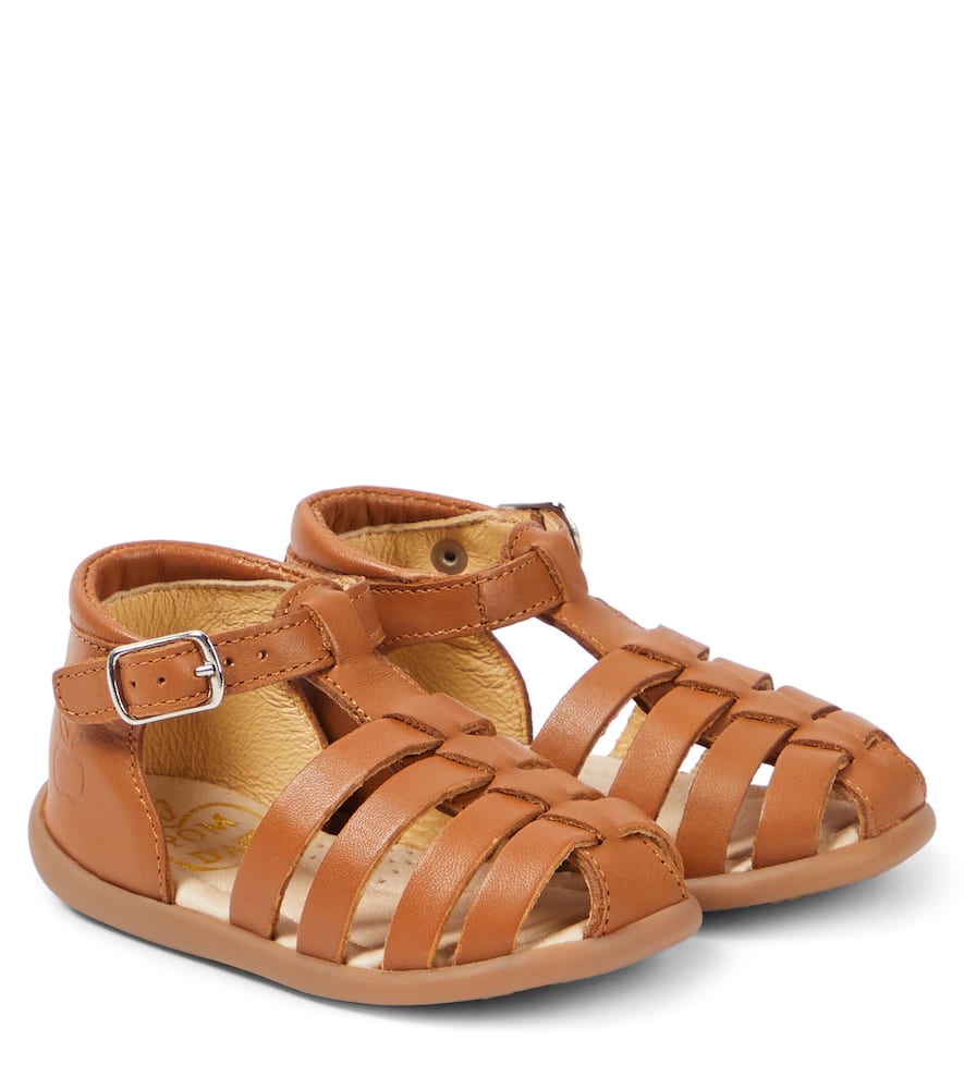 Pom D'api Baby Stand-up Strap Leather Sandals In Brown