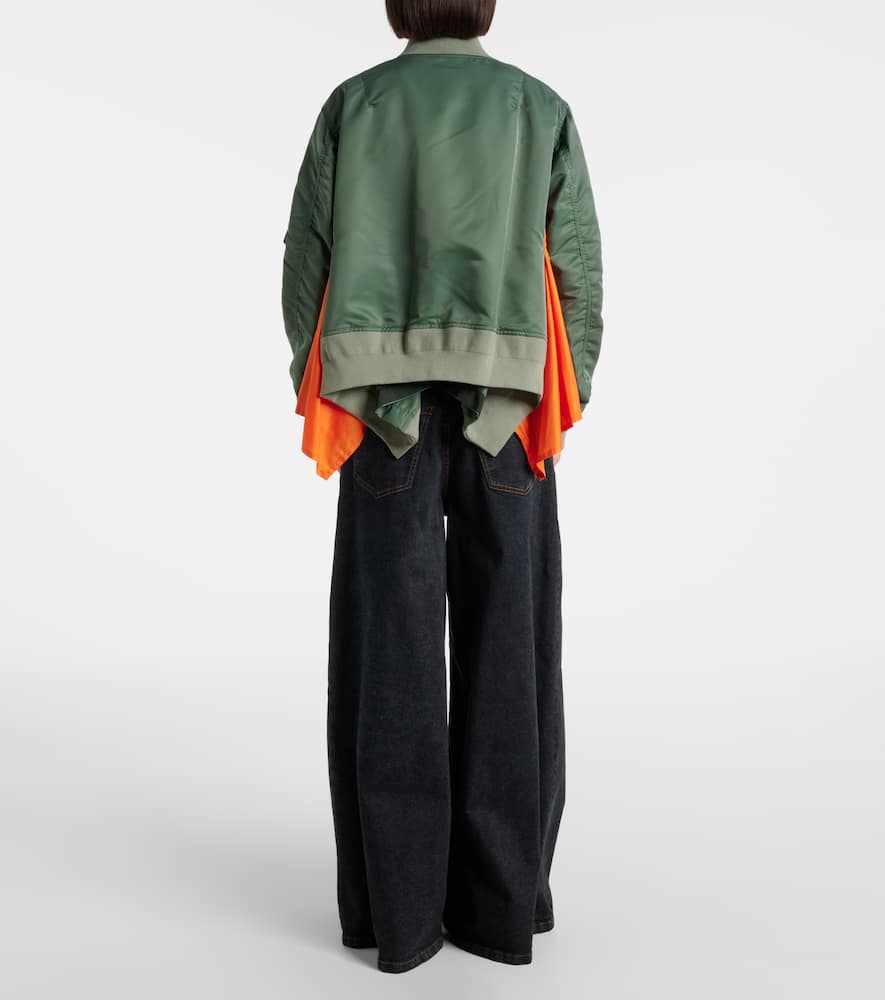 Sacai Layered Twill Bomber Jacket In Green