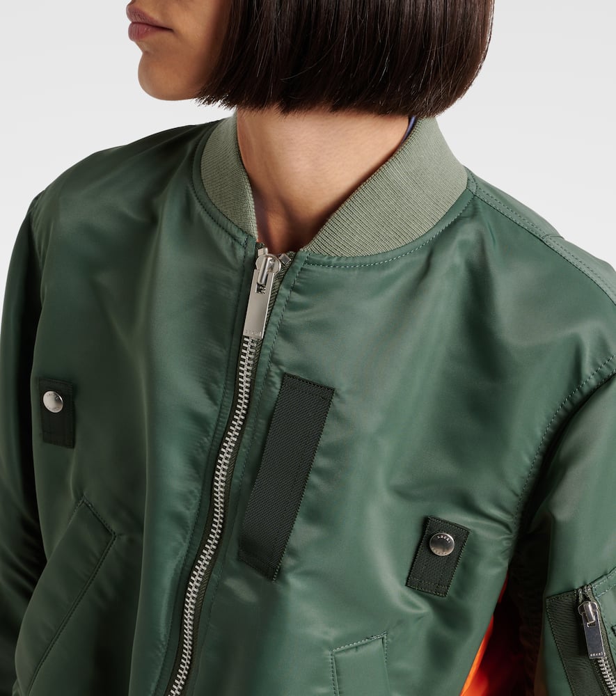 Sacai Layered Twill Bomber Jacket In Green