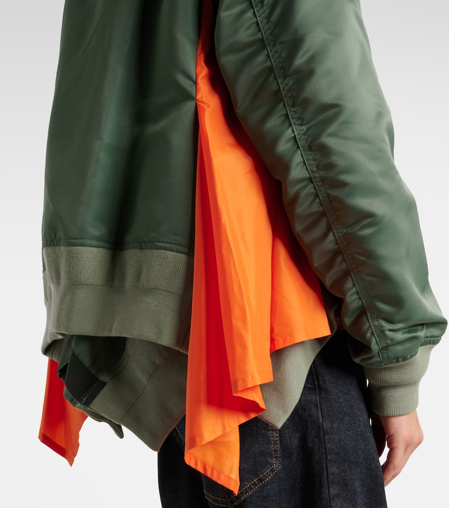 Sacai Layered Twill Bomber Jacket In Green